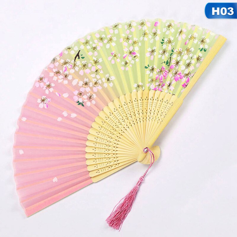 Sommer vintage farverig bambus folde håndholdt blomst fan kinesisk dansefest lomme bryllup: 3