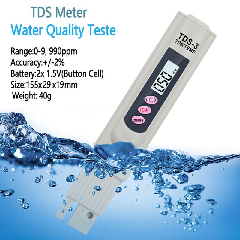 Tds -3 digital lcd vandrenhedstester husholdnings drikhane bærbar vandmonitor detecto