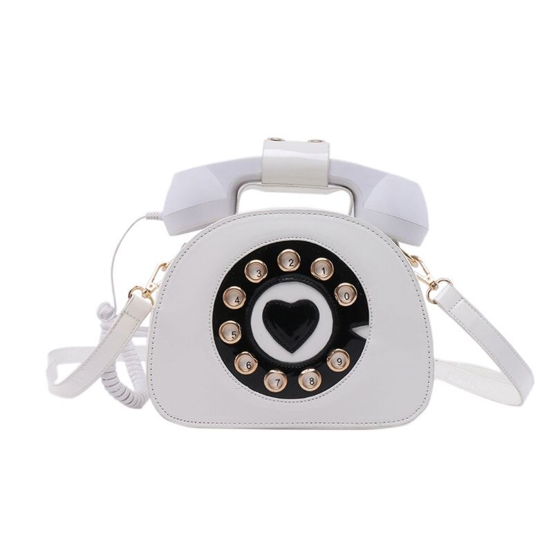 Women Girl Telephone Shaped Shoulder Bag PU Leather Shopping Street School Crossbody Satchel Tote Purse and: White