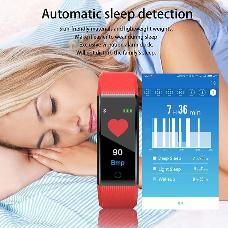 115 plus armbånd sundhedsarmbånd puls blodtryk smart band vandtæt fitness tracker smart band ur mænd kvinder 1eh