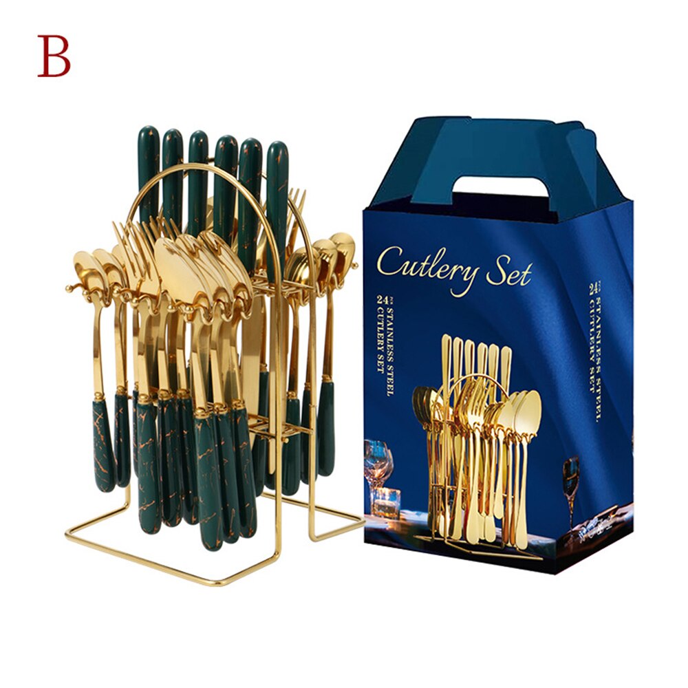 24Piece Gold Silverware Set Service for 6 Premium Stainless Steel Flatware Set With Box Include Knife Fork Spoon Knife: 13