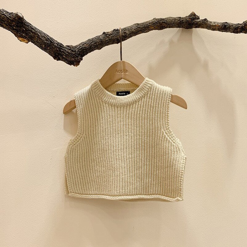 Baby Kleding Lente Autumntoddler Jongens En Meisjes Effen Mouwloze Gebreide Vest Trui Mode Kinderen Gebreide Trui Tops: beige / 3T