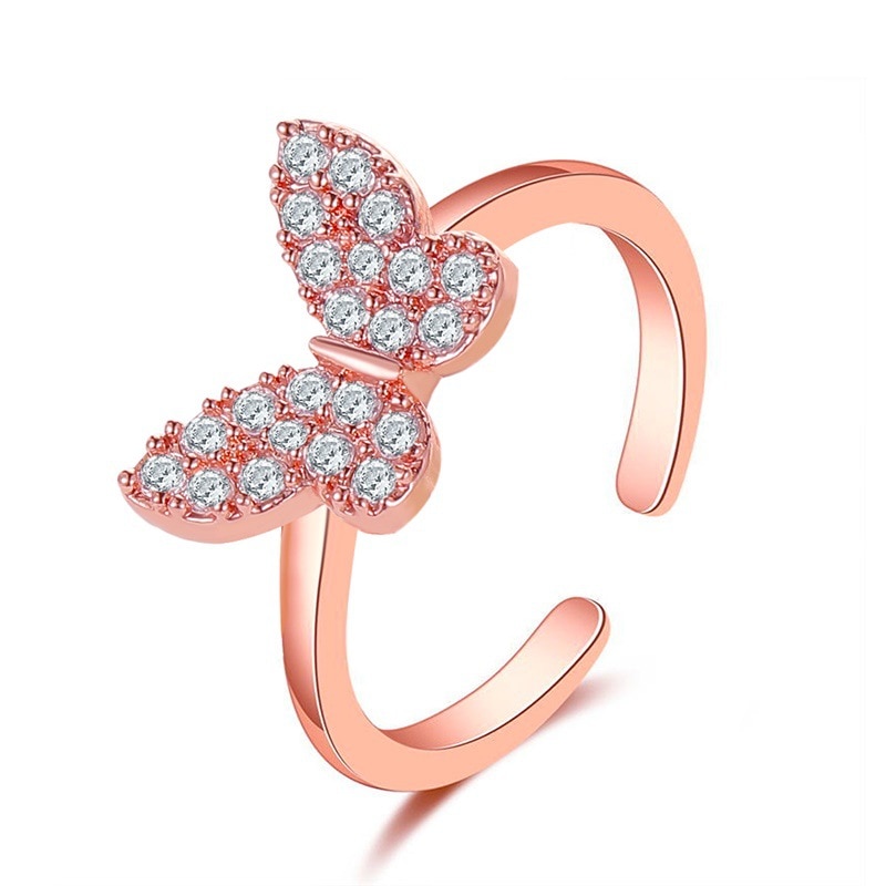 Zirkoon Vlinder Ringen Voor Vrouwen Meisje Rose Goud Zilver Kleur Dier Engagement Vrouwelijke Vinger Ring Mode-sieraden