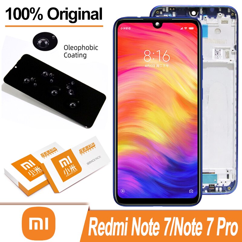 Pantalla IPS 100% Original de 6,3 &quot;con marco para XiaoMi Redmi Note 7 Note 7 Pro, montaje de digitalizador con pantalla táctil LCD, piezas de reparación