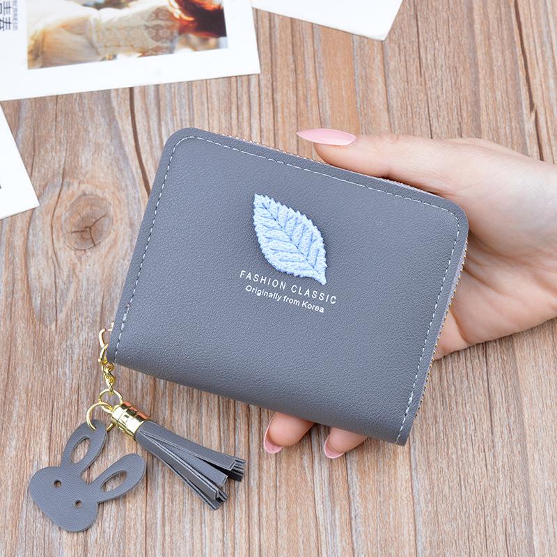 SUQI petit portefeuille dames court fermeture éclair feuille Walllet coréen école étudiant fille Mini porte-monnaie porte-carte walet pour les femmes: Gray