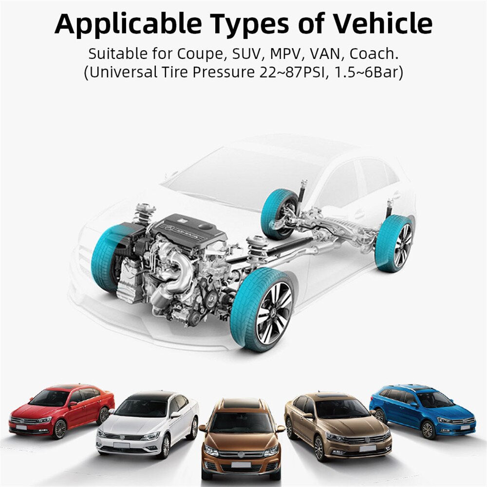 Solar Smart Car Digital Tyre Pressure Monitor System Tpms Tire Security Warning High Temperature Alert External Sensors