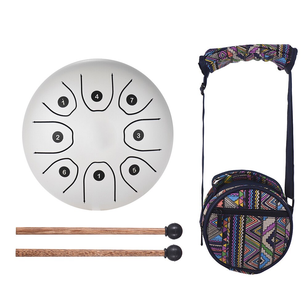 5.5 Inch Tong Drum Mini 8-Tone Staal Tong Drum C Sleutel Hand Pan Drum Met Drum Hamers Carry tas Percussie Instrument: white