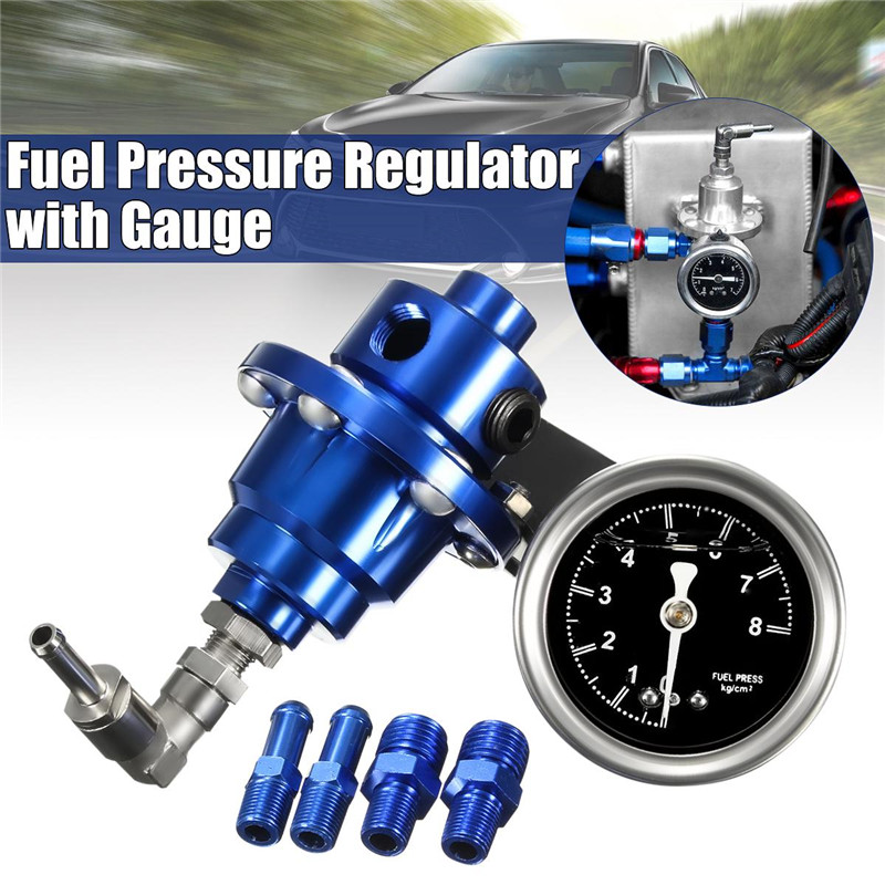 Universal Adjustable Fuel Oil Pressure Regulator Valve with Gauge Blue Refitting Fuel Supercharger for Automobile Aluminium