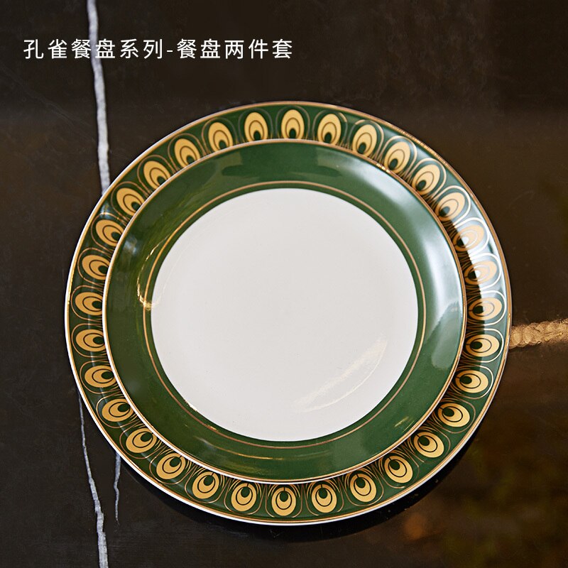 Europese licht luxe westerse servies set Huishouden steak bestek maaltijd plaat servet Amerikaanse model kamer decoratie: of peacock plates