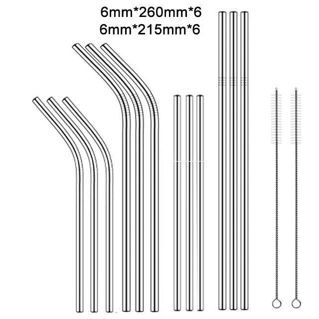 Paille métallique réutilisable 260x6mm, en acier inoxydable 304 de avec brosse de nettoyage pour tasses 20/30oz,: Pack12-2Brush