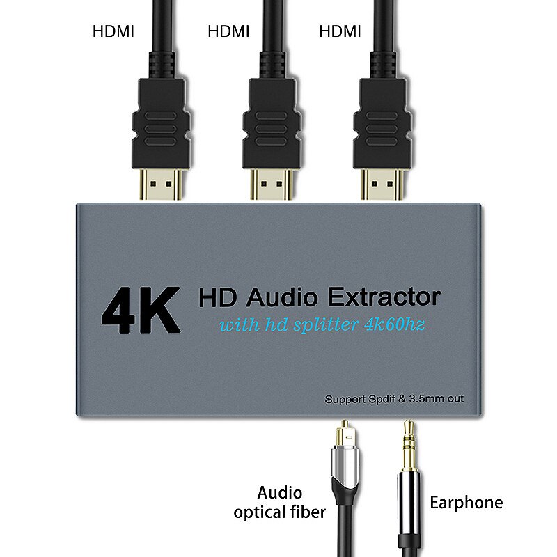 Hdmi o avtrekker splitter hdmi  til 2 hdmi splitter 4k hdmi til hdmi optica spdif  + 3.5mm hdmi o splitter