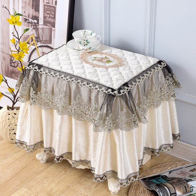 Flannel bedside table cover cloth European style lace bedroom fabric small table cloth bedside table cover square towel Luxury