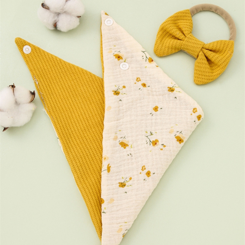 Bavoirs avec nœud papillon pour bébé, 2 pièces, bandeau gaufré, serviette de salive, bandeau triangulaire pour cheveux, Clo G99C
