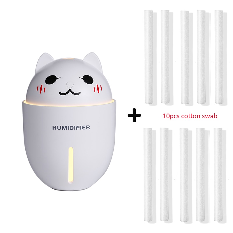 3 i 1 320ml usb luftfukter ultralyd kul-tåke bedårende kjæledyr mini luftfukter med ledet lys mini usb vifte: Hvitt og 10 filtre