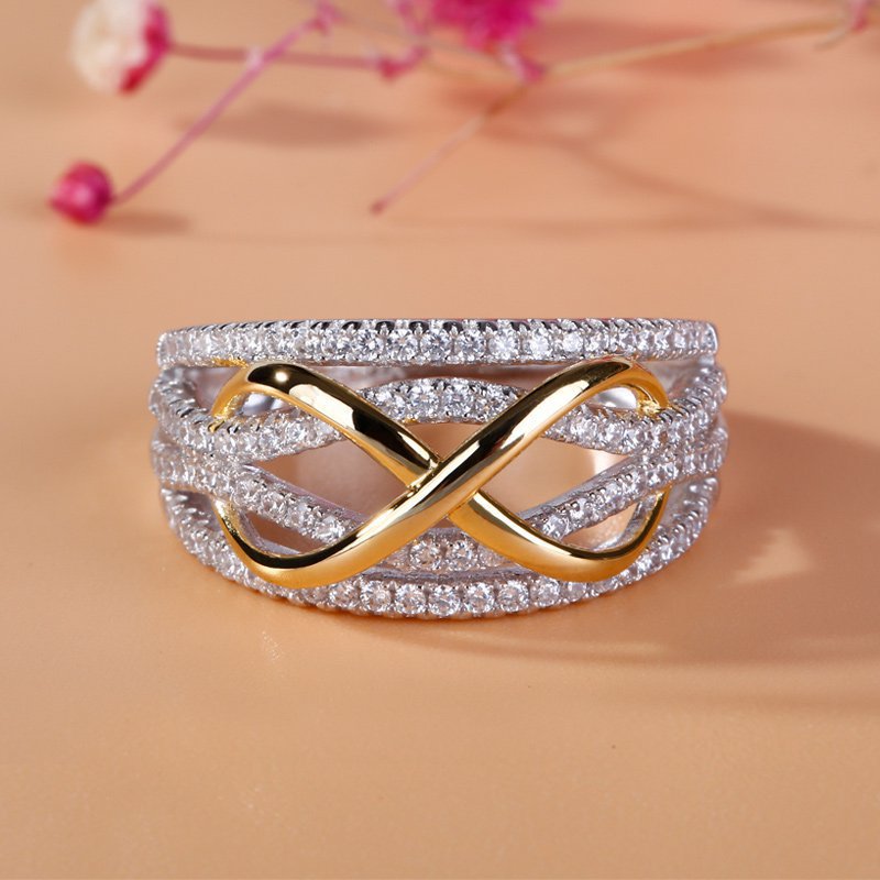 Anillo de compromiso con lazo para mujer, sortija de dos tonos a la , estilo Simple y , tamaño 6/7/8, para boda, de joyería, novedad de 9/10