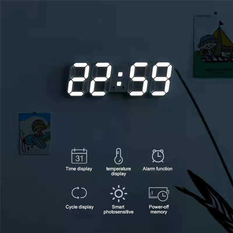 3D Digital Clock Simple and LED USB Electronic Clock Digital Clocks Wall Clocks Hanging Watch Snooze Table Clocks