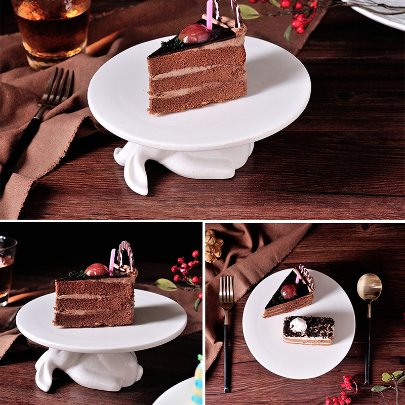 White Round Rabbit Ceramic Dinner Plate Cute Animal Fruit Cake Plate Desktop Display Plates Wedding Dessert Rabbit Tray Decor