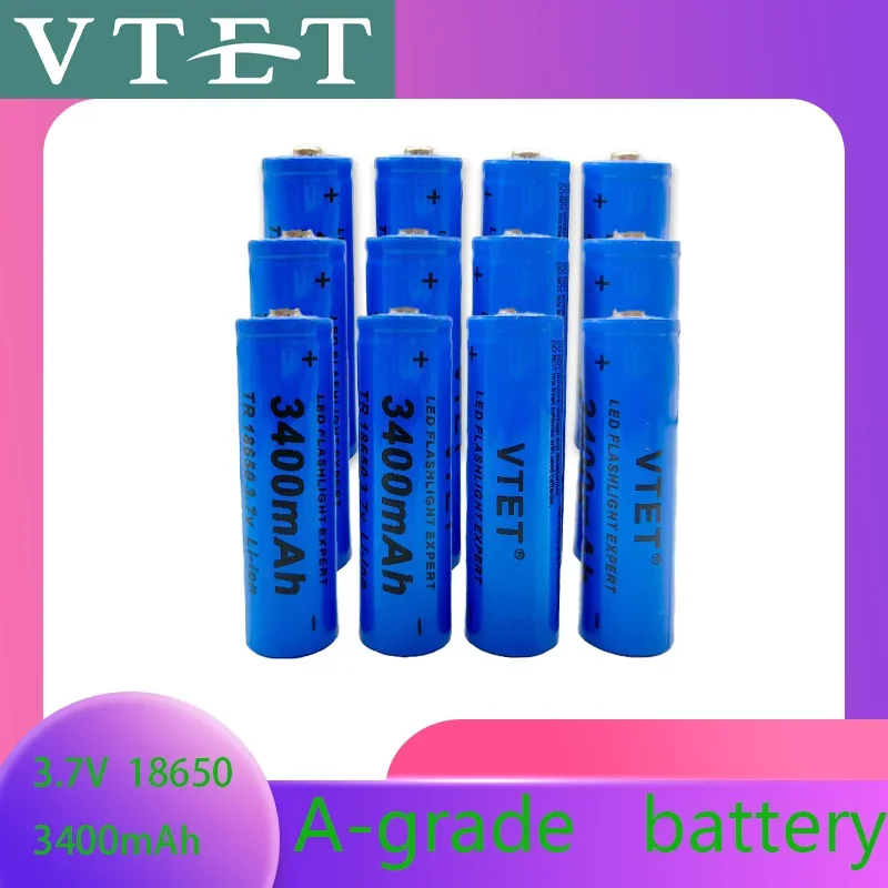 18650 3.7V 3400mAh Rechargeable Battery for Flashlight, Lithium ion Battery, Toy and Home Appliances A-grade battery: Yellow