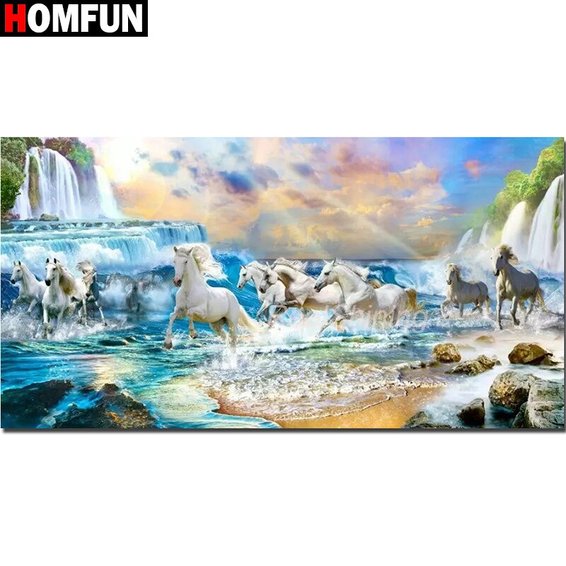 HOMFUN diamant broderie "Animal cheval paysage marin" modèle bricolage 5D diamant peinture couture point de croix pleine perceuse peinture