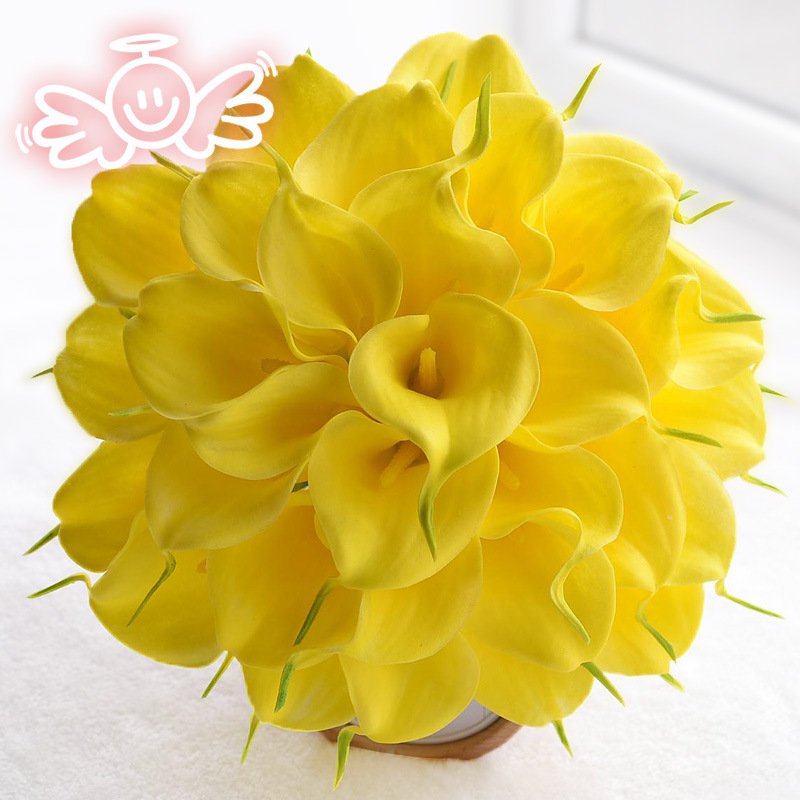 JaneVini Boho blanc Calla lys mariée Bouquet artificiel jaune soie demoiselle d'honneur Bouquets dentelle mariage mariée fleur Ramo Flores: Jaune