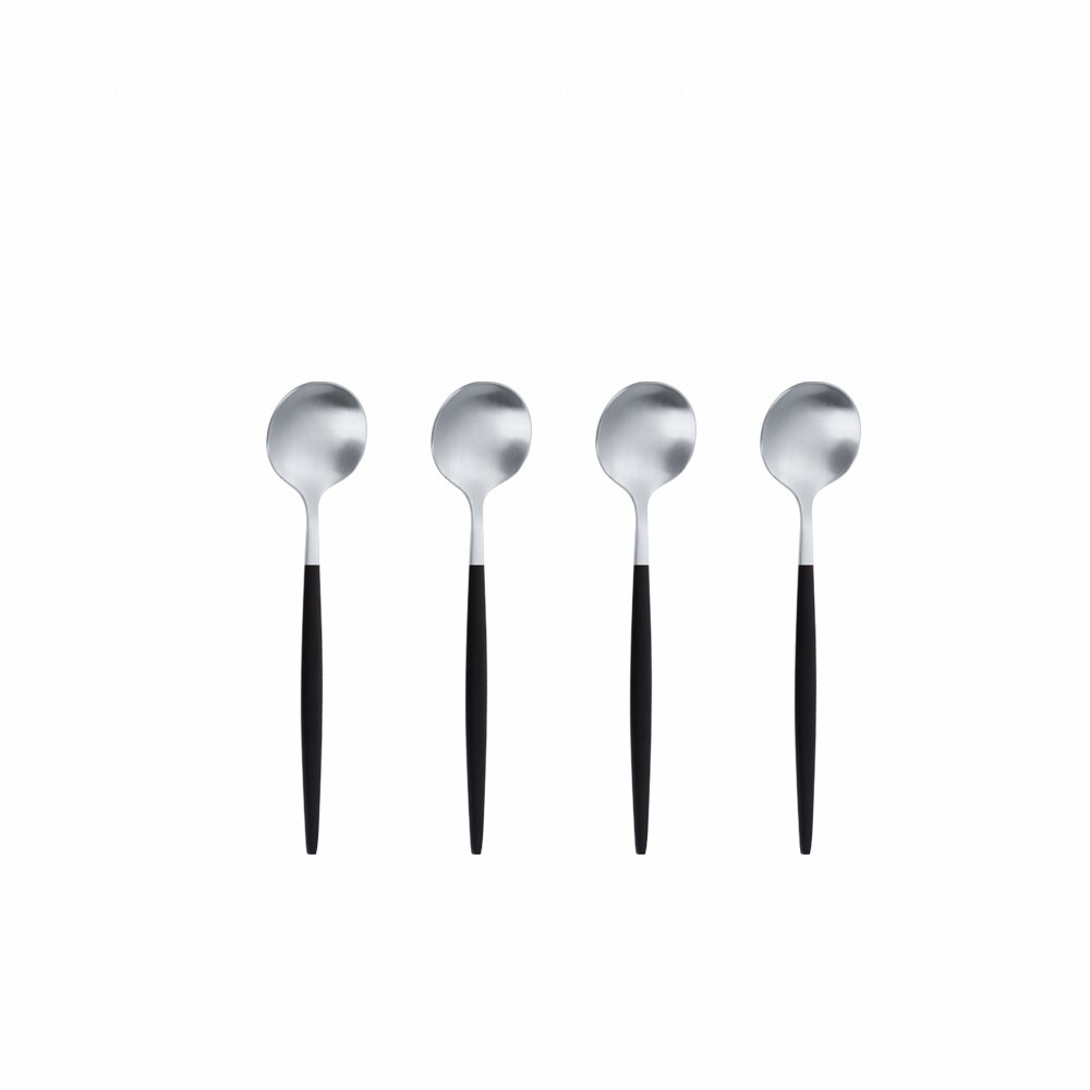 4 Pcs Coffee Spoons 304 Stainless Steel Matte Ice Cream Honey Spoons Flatware Coffee Drinking Tools Kitchen Gadget Teaspoons Set: black silver
