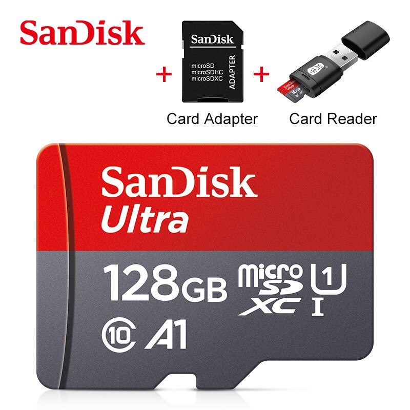 Sandisk Ultra microSD 16GB 32GB 64GB 128GB Class10 Memory Card Card SD/TF Flash Card + adapter + card reader Standard: 128GB Card Reader