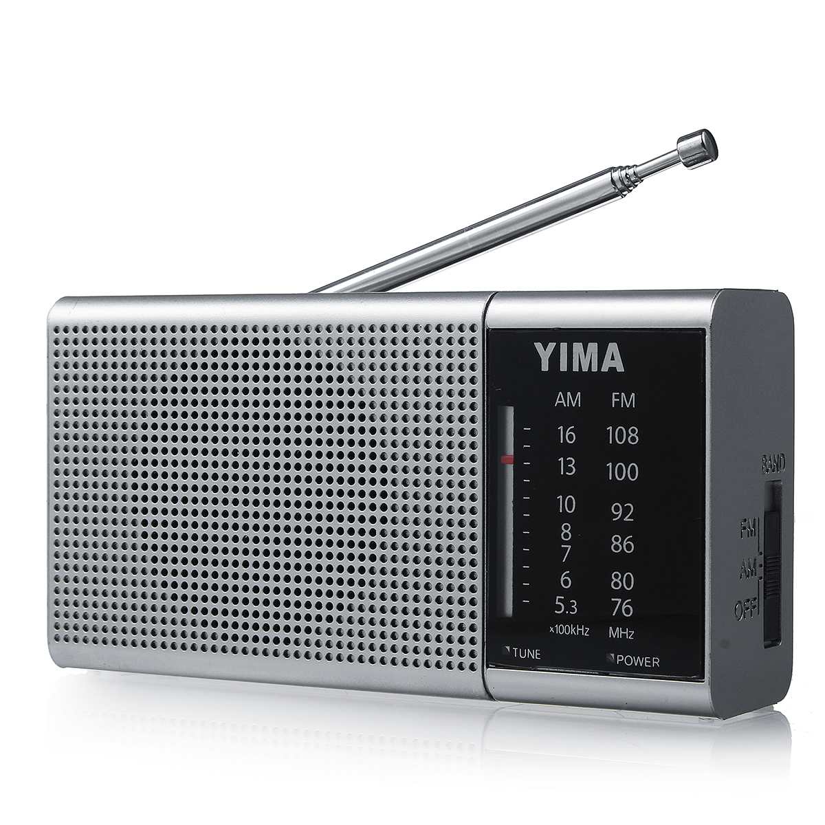 Mini Portable FM+AM Radio Handheld Digital USB TF MP3 Player Speaker Rechargeable with LED Flash Light: Silver