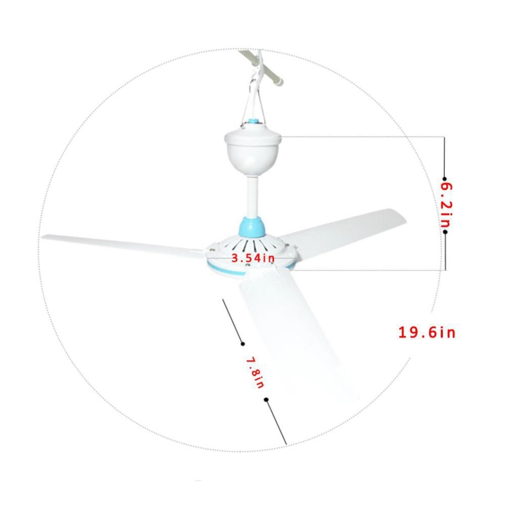 DC12V Portable Ceiling Fan 3 blades 6w Plastic Energy saving Mini Ceiling Fan Household Camping