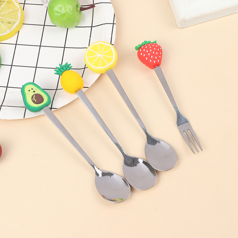 Tenedor de acero inoxidable con forma de fruta para niños, Mini tenedores para fruta, pastel, postre, ensalada, cubiertos de comida de dibujos animados, herramienta de cocina, 2 uds.