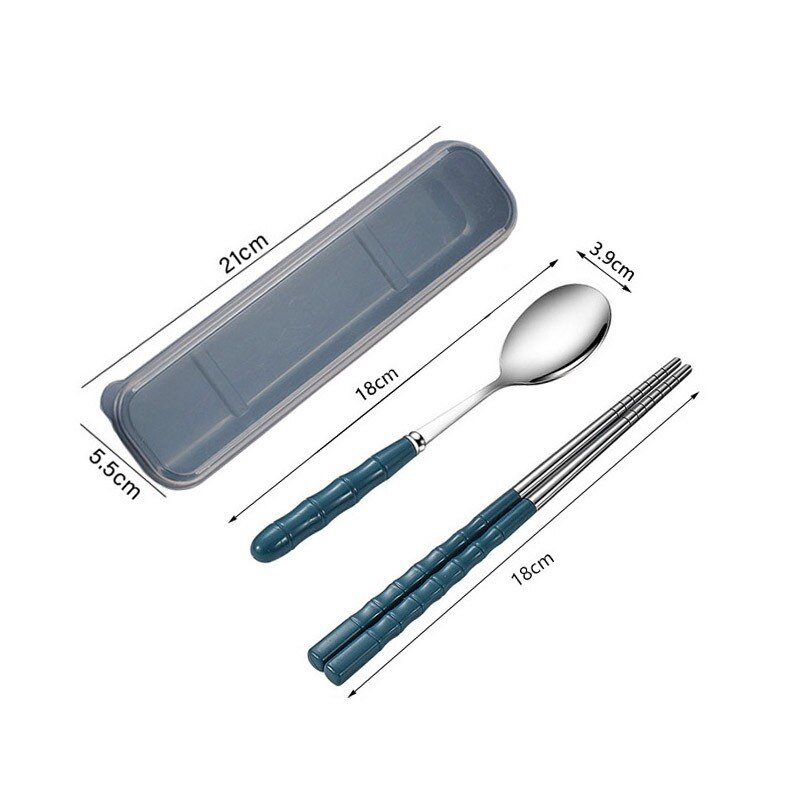 Stainless Steel Dinnerware Set Flatware Kitchen Accessories Camping Travel Sets Fork Spoon Portable Cutlery Sets With Case: 2pcs set Blue