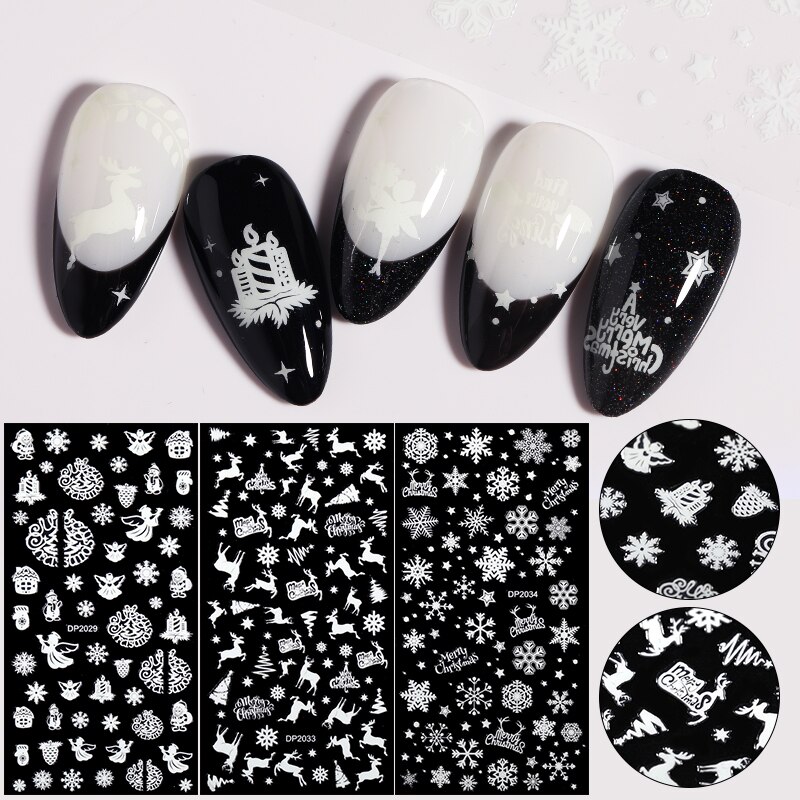 1Pc 3D noël curseur ongle autocollant décalcomanies ange flocon de neige lumineux ongle adhésif feuilles autocollants pour beauté décor
