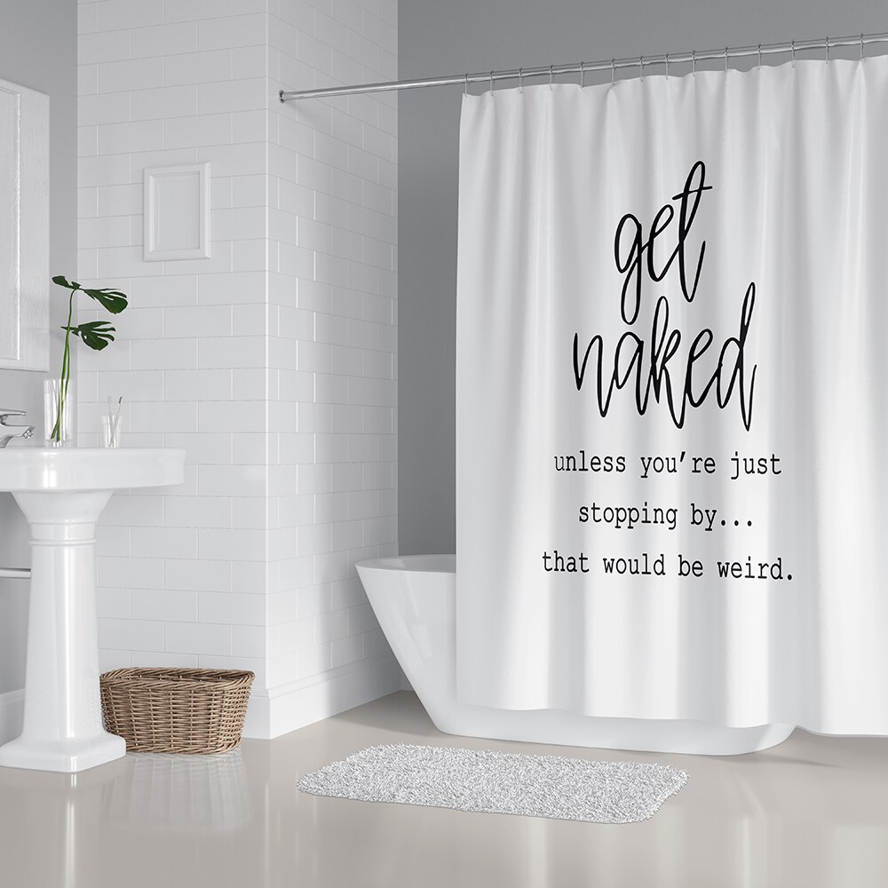 Quote Print White Shower Curtain Polyester Bathroom Set 4 Piece Toilet Cover Non-slip Mat For Bathroom DIY Decor