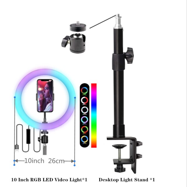 C-Klem Desktop Light Stand 360 Graden Draaibare Bal Hoofd Verstelbare Aluminium Houder Met Rgb Led Video Ring Licht: Sky Blue