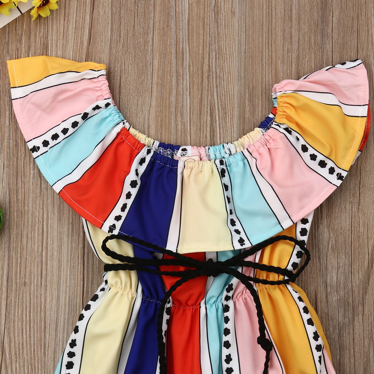 Baby Summer Clothing 0-24M Infant Toddler Baby Kid Girl Colorful Striped Bodysuit Off Shoulder Jumpsuit Sunsuit Clothes