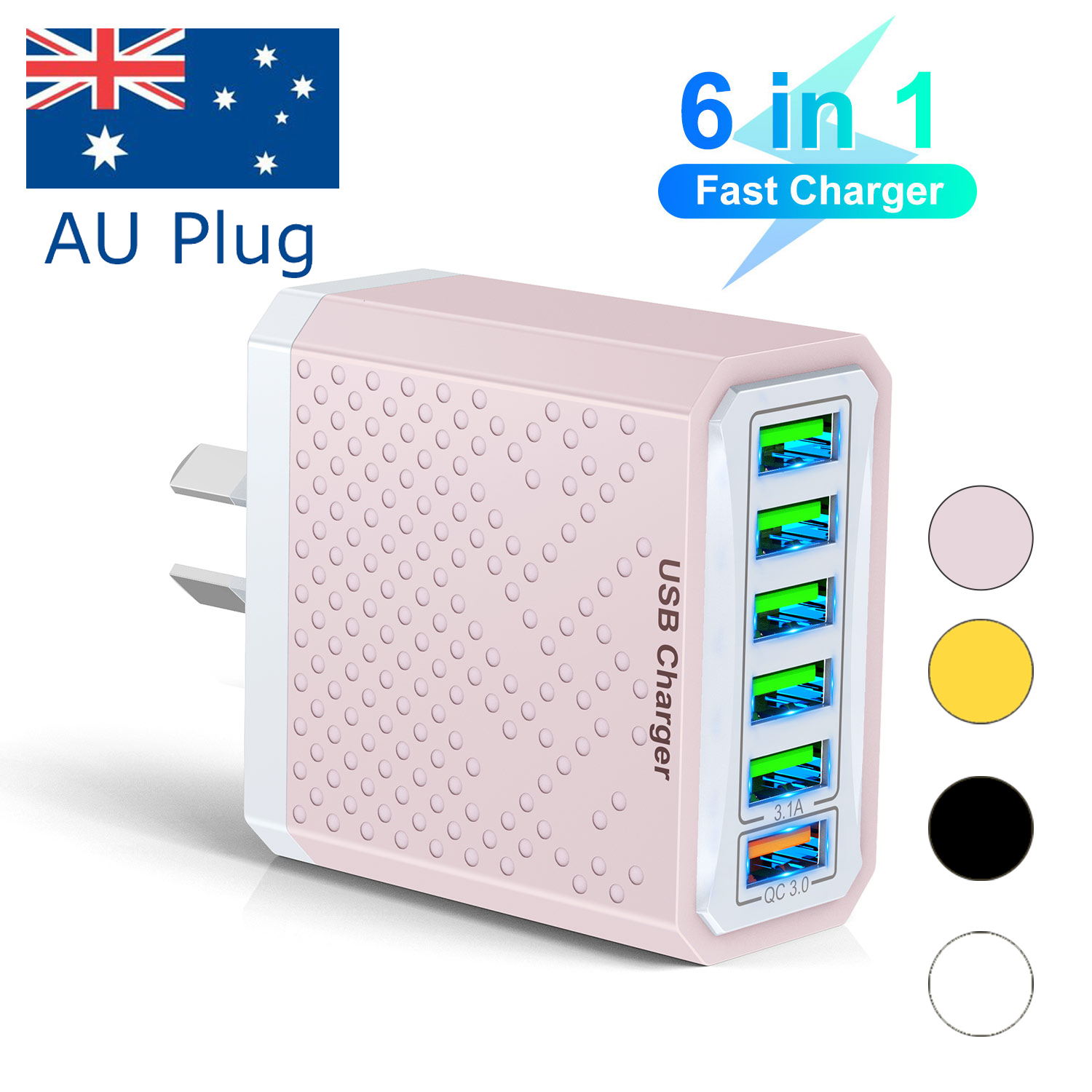 3.1a Roze Usb Snellader 6 In 1 Au Plug Snel Opladen Oplader Voor Australian Zeeland 6 Poorten Multi Oplader Snellader