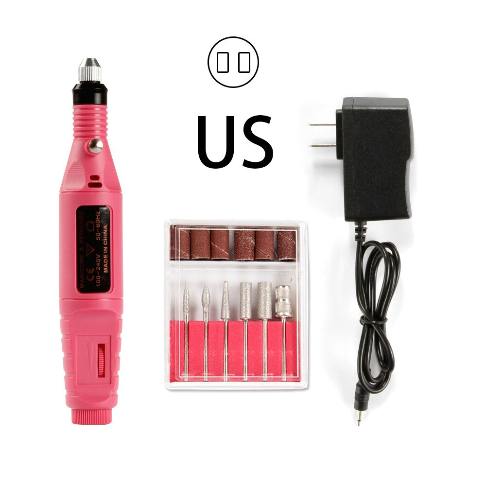 Electric Nail Drill Bits Set Milling Drill Machine for Manicure Nail Art Sanding File Gel Remover Mill Cutter Pedicure Apparatus: Pink US