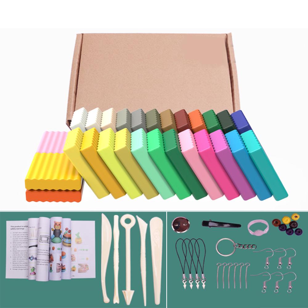 55Pcs Diy Polymeer Klei 24 Kleuren Polymeer Klei Plasticine Veilig Molding Craft Oven Bakken Klei Blokken Kids onderwijs