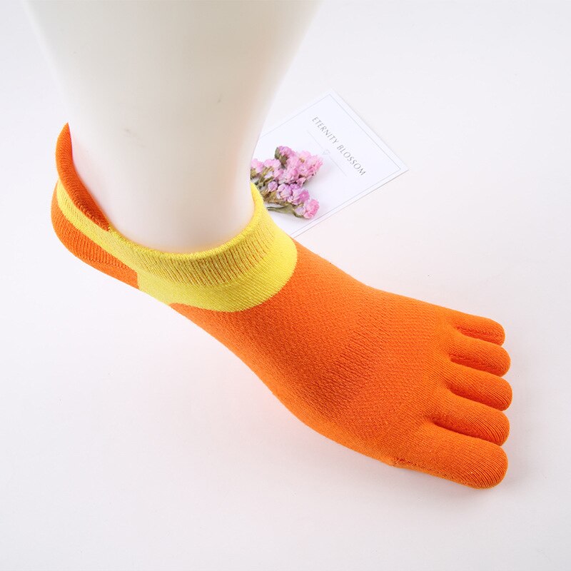 Vrouwen Vijf Vinger Sokken Lente Zomer Ademend Toevallige Teen Sokken 1 Paar Katoen Patchwork Comfortabele Vijf Vinger Sokken: Oranje