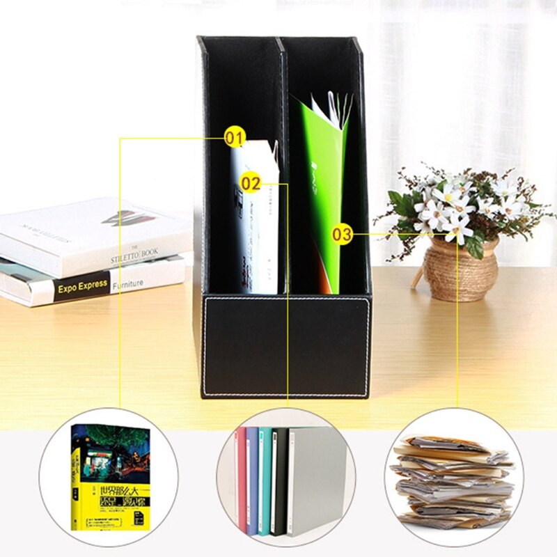 2 Slots PU File Holder Magazine Rack Newspapers Organizer A4 Paper Storage Tray K92C