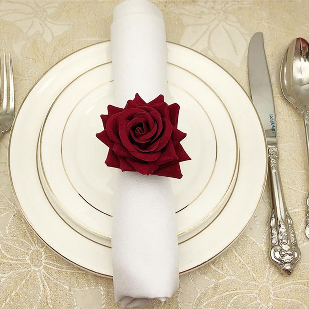6Pcs Style Romantic Red Rose Shape Towel Buckle Napkin Ring Wedding Party Hotel Table Decor Kitchen Supplies Accessories