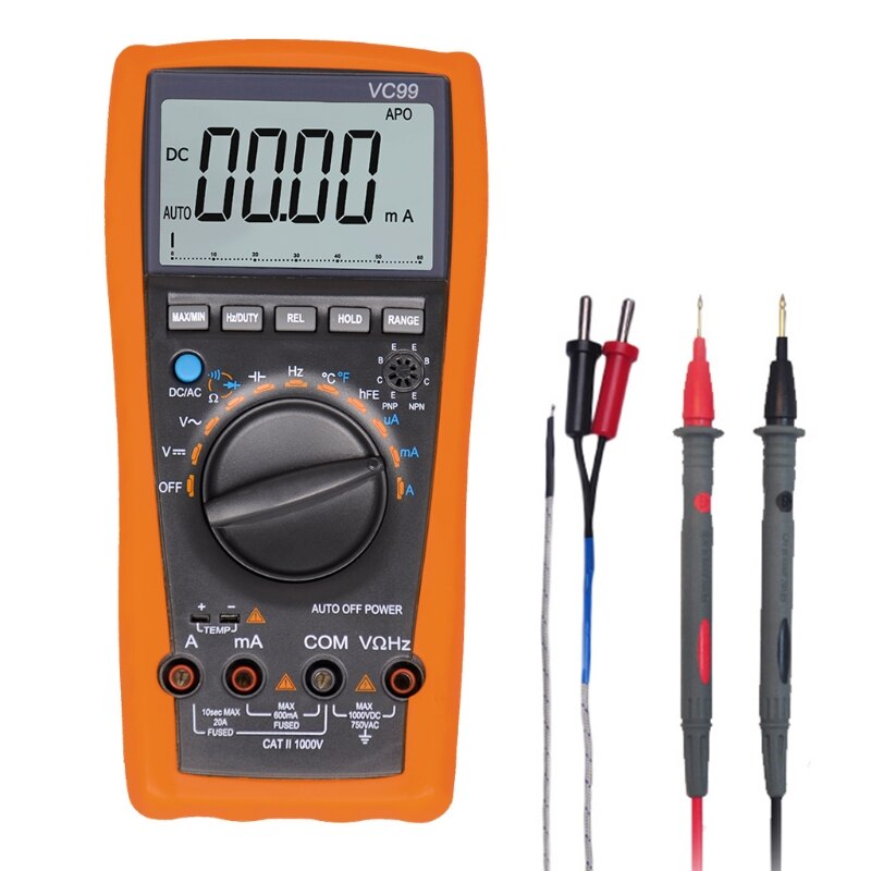 VC99 Auto Range Digital Multimeter 1000V 20A DC AC Voltage Current Meter Resistance Capacitance Tester