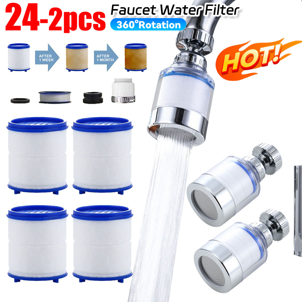 24-2 Stuks Kraan Waterfilter Purifier Element Huishoudelijke Waterfilter Voor Keuken Badkamer Douche 360 ° Verwijderen Chloor Zwaar Metaal