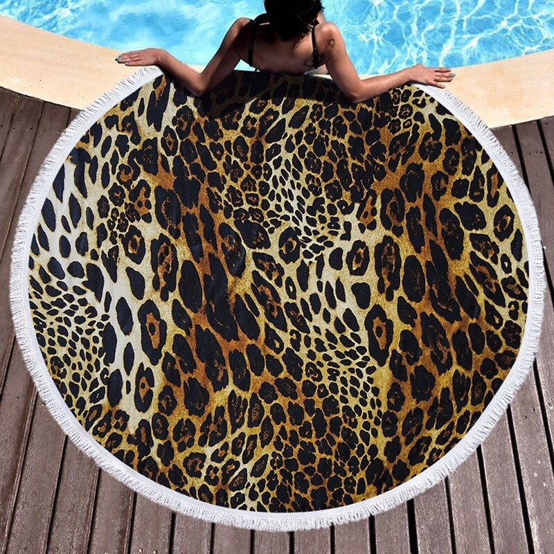 Luipaard Tijger Patroon Gedrukt Ronde Strandlaken Met Kwasten Microfiber 150Cm Zomer Zwemmen Picknick Mat Tapijt Reizen Deken