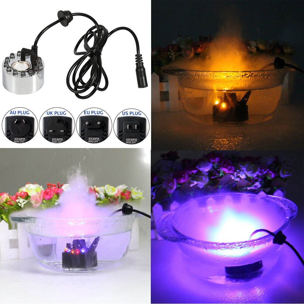 Nebulizador de niebla para acuario, fuente de agua, atomizador de estanque, humidificador de aire, manualidades, D35, 12 LED, 20mm,