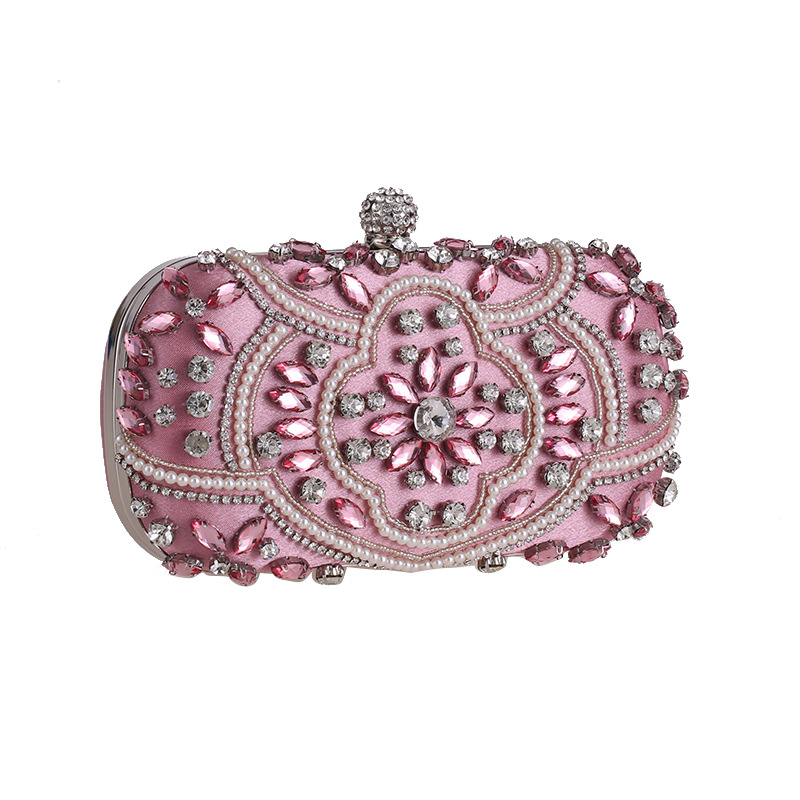 Women's Evening Clutch Bag Party Purse Luxury Wedding Clutch For Bridal Exquisite Crystal Ladies Handbag Apricot Silver Wallet: ZD1336Pink