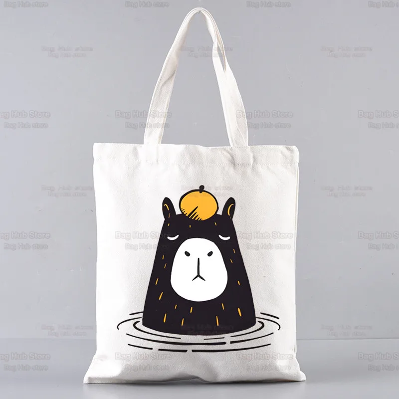 Capybaras Draagtas Unisex Canvas Tassen Gewoon Een Meisje Dat Houdt Van Capybaras Boodschappentassen Bedrukt Casual Schoudertas Opvouwbaar: Black