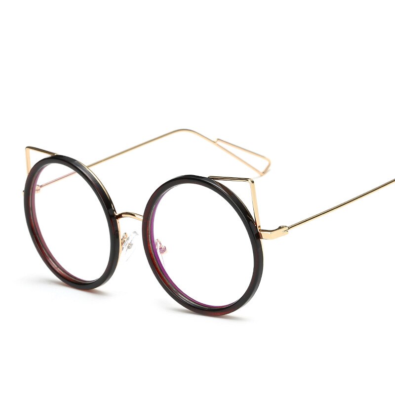 Cute Cat Ears Prescription Metal Round Shape Women Eyeglass Frames Glasses Trendy Clear Women's Myopia Eyeglasses with Frame
