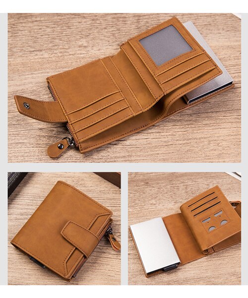 Unisex Aluminum Card Wallet Credit Card Holder with RFID Blocking Card Case PU Leather Card Wallet Carbon Fiber Wallet: Kahki x-46