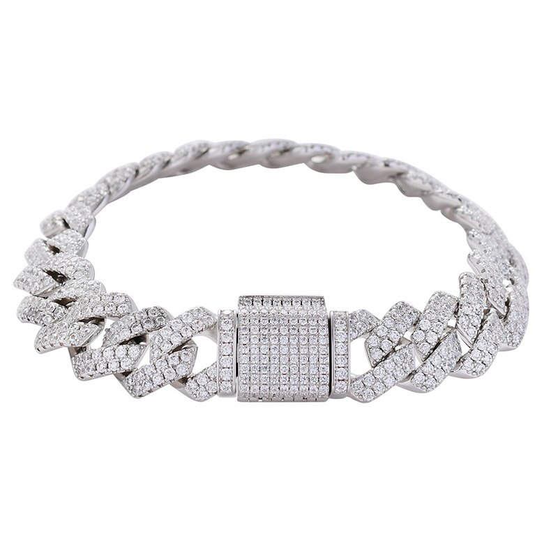 13Mm Wide Hip Hop Aaa Cz Steen Verharde Bling Iced Out Vierkante Cubaanse Miami Link Chain Armbanden Bangles Voor mannen Rapper Sieraden Goud: Silver / 7inch