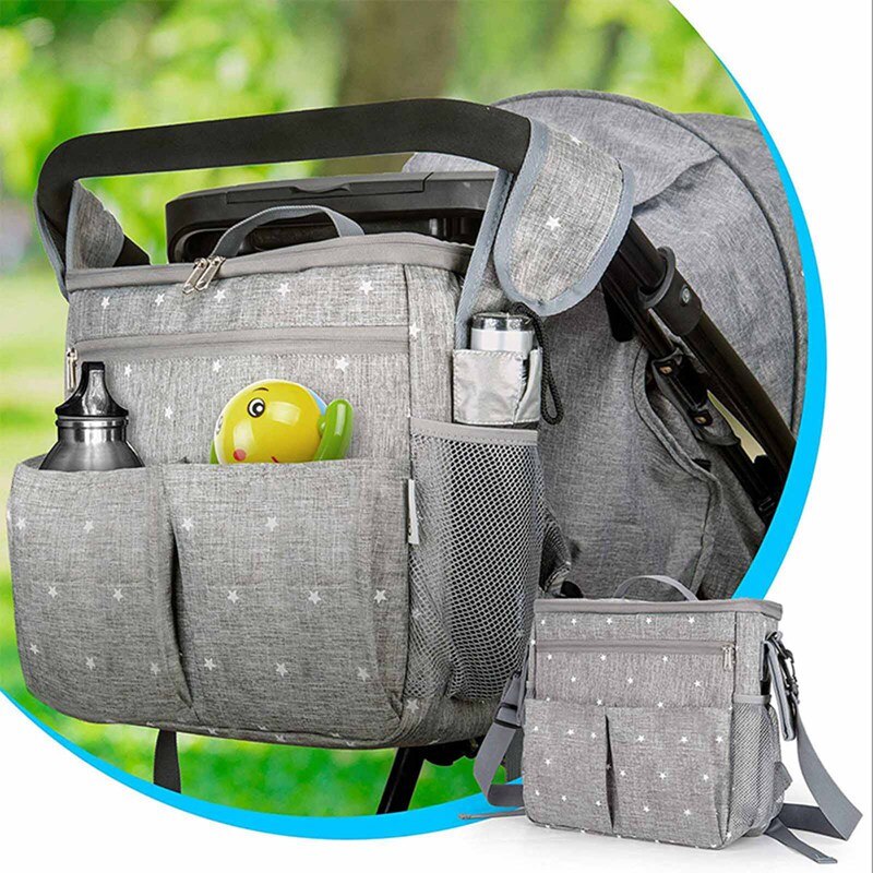 Large Capacity Baby Nappy Changing Bag with Extra Pram Hooks and Shoulder Strap Pram Organiser Outdoor Protable Mother Bags